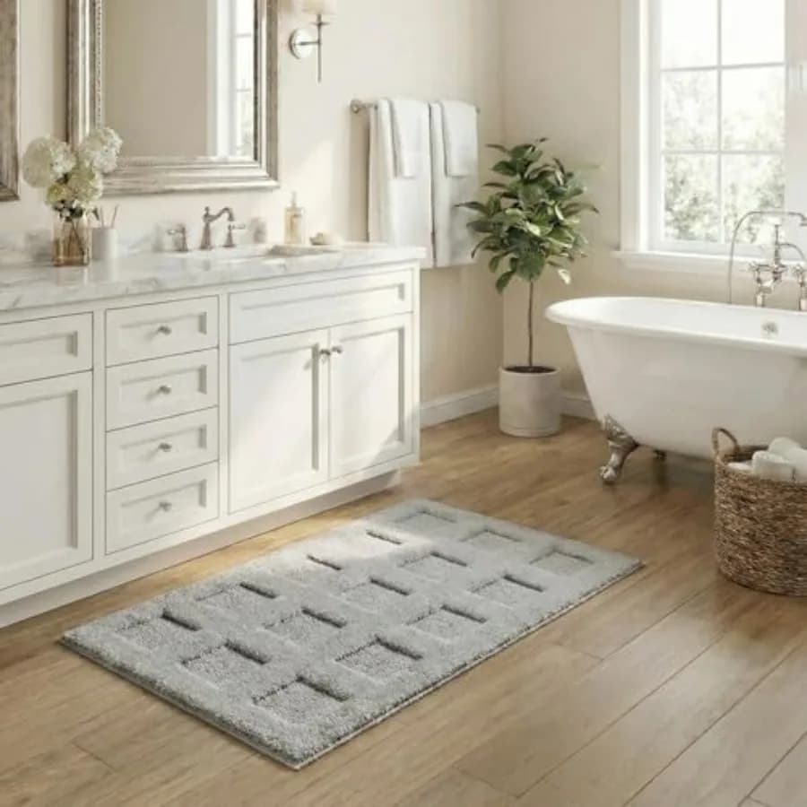 Bathroom Rugs Non Slip Washable, Extra Soft and Water Absorbent Bath Mats for Bathroom, Plush Shaggy Bath Carpet, Waffle Bath M