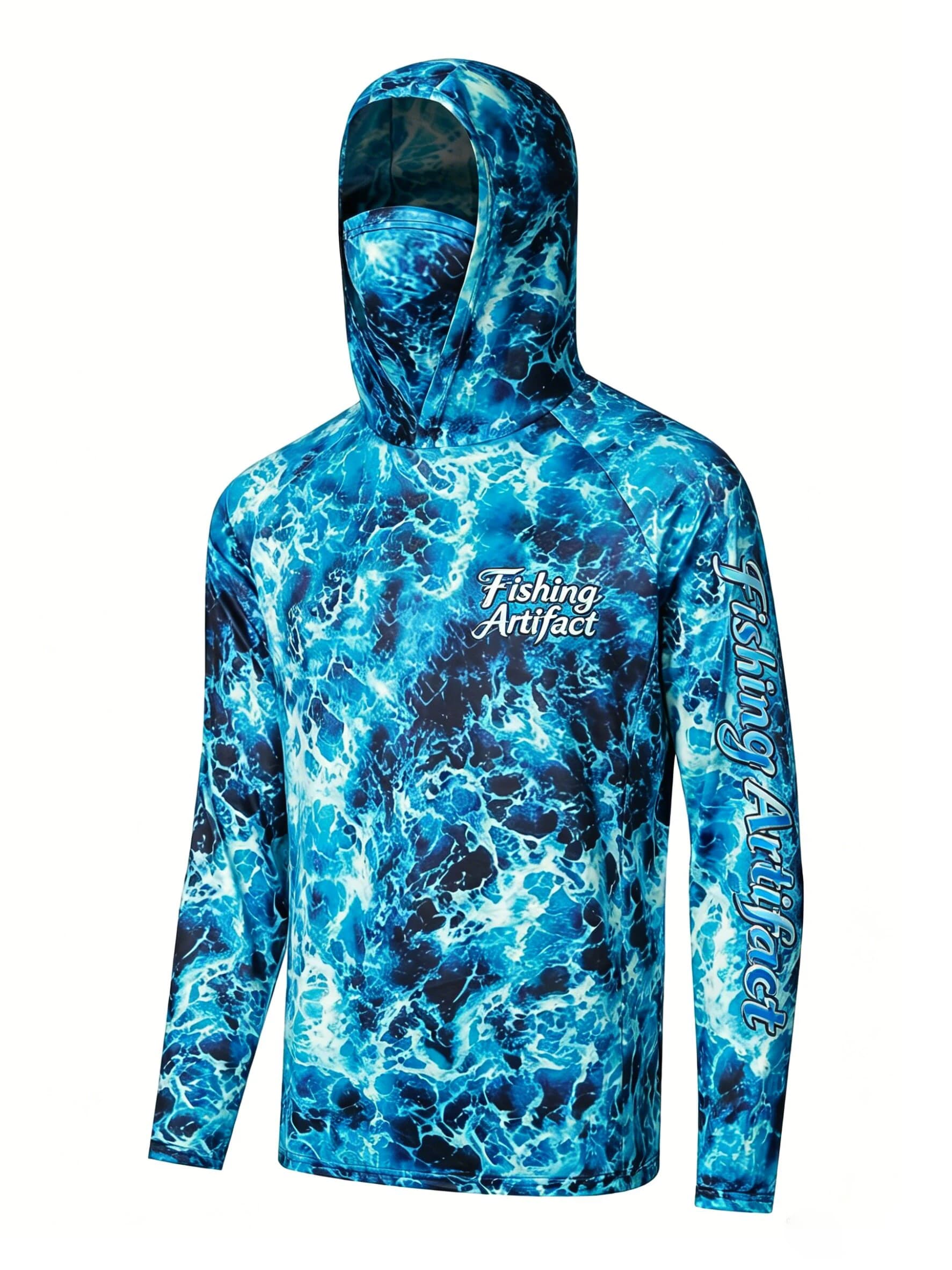 Moisture Wicking Men‘s Long Sleeve Fishing Hoodie with Face Mask, UPF 50+ Quick Dry Breathable Lightweight Top