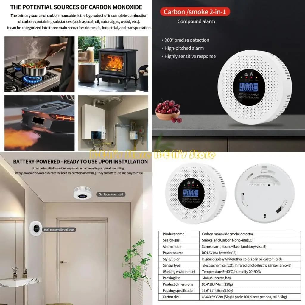 Y1AD Easy installs Carbon Monoxide Smokes Detectors Featuring Real Time Display Function