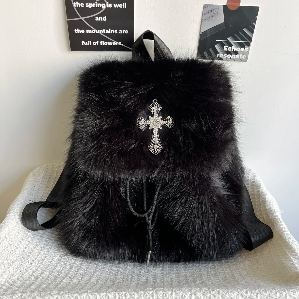 Y2K Design peloso Ragazza piccante Zaino Croce gotica Peluche Zaino da donna Рюкзак Большо© Жletiи Zaino scolastico Рюкзак