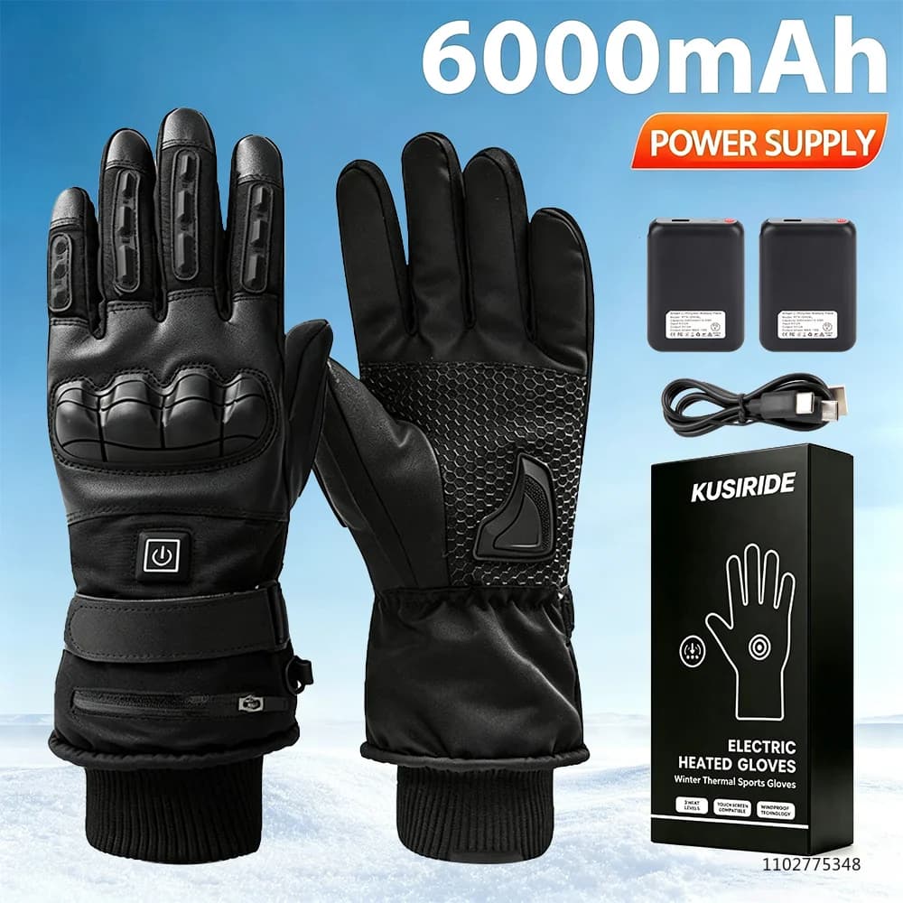 New Winter Heated Gloves for Motorcycle Biker Men Women Touchscreen Rechargeable Self Heating Gloves Ski Hiking Hand Warmer