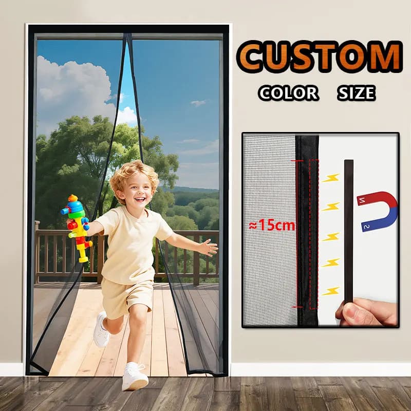 Strong magnetic mosquito net for door, custom size, black, white, gray for flying insects, invisible automatic closure for outdoors