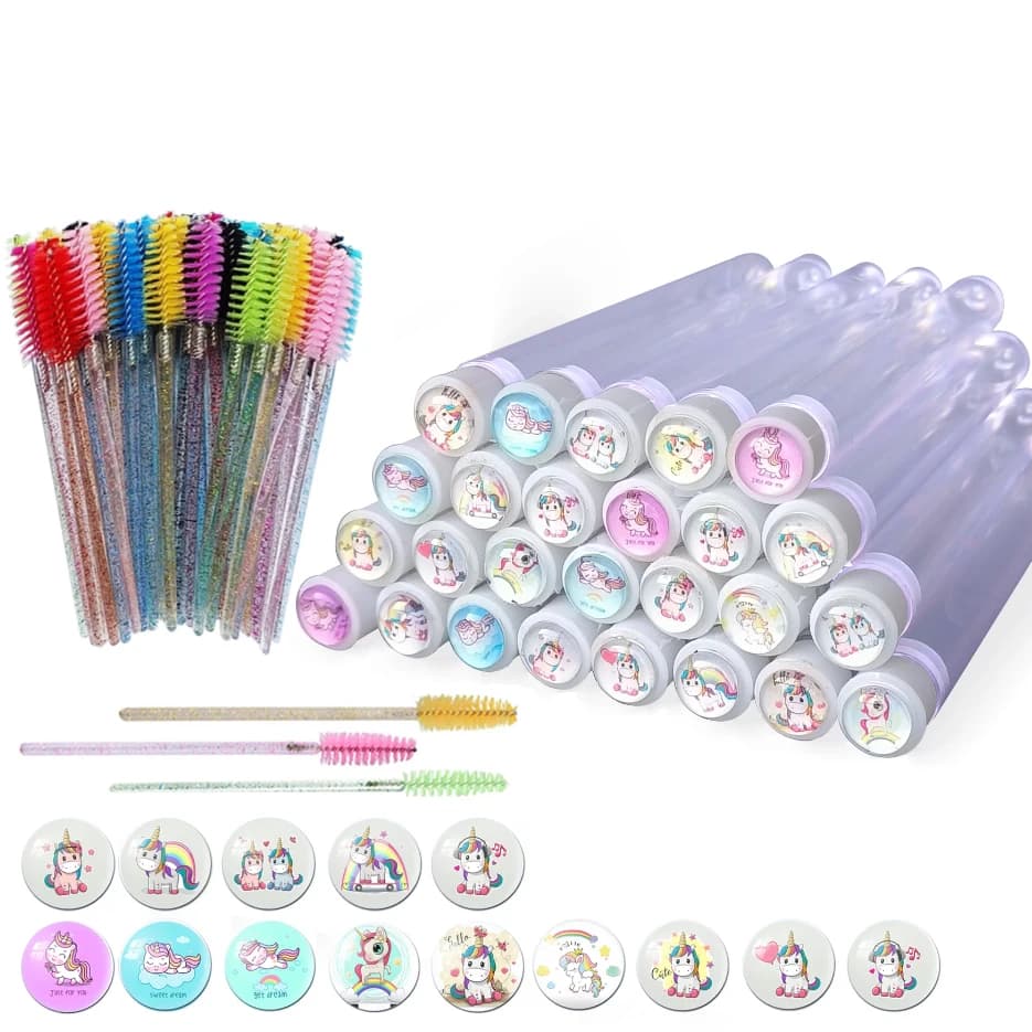 50 pcs Reusable Unicorn Eyebrow Brush Tube Mascara Bacchette Applicator Brushes for Eyelash Tube with Resin Trapano for Eyelash Extension