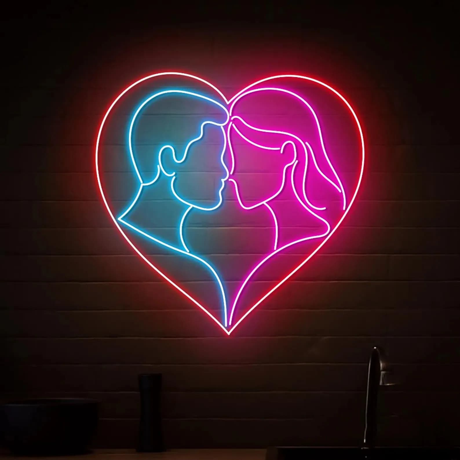 Insegna al neon con coppia che si bacia per decorazione da parete della camera da letto, neon a forma di cuore, insegna al neon personalizzata, regalo di San Valentino per coppia, decorazione da parete per matrimonio