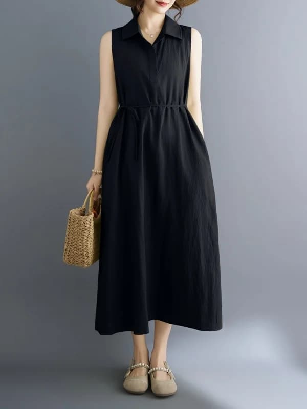 Nuovo Abito Estivo Senza Maniche in Stile Coreano, Vestito Lungo a Linea A per Donna, Effetto Snellente e Nascondi-Coscia