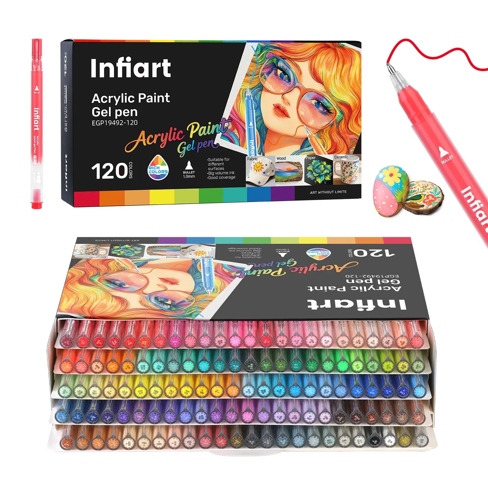 Penne gel con vernice acrilica, pennarelli glitterati per disegno e journaling, effetto super lucido da 1,0 mm, elevata resa dell'inchiostro, scrittura fluida, adatte per disegno, doodling, journaling e scrittura, colori impilabili, set di cancelleria per lo studio