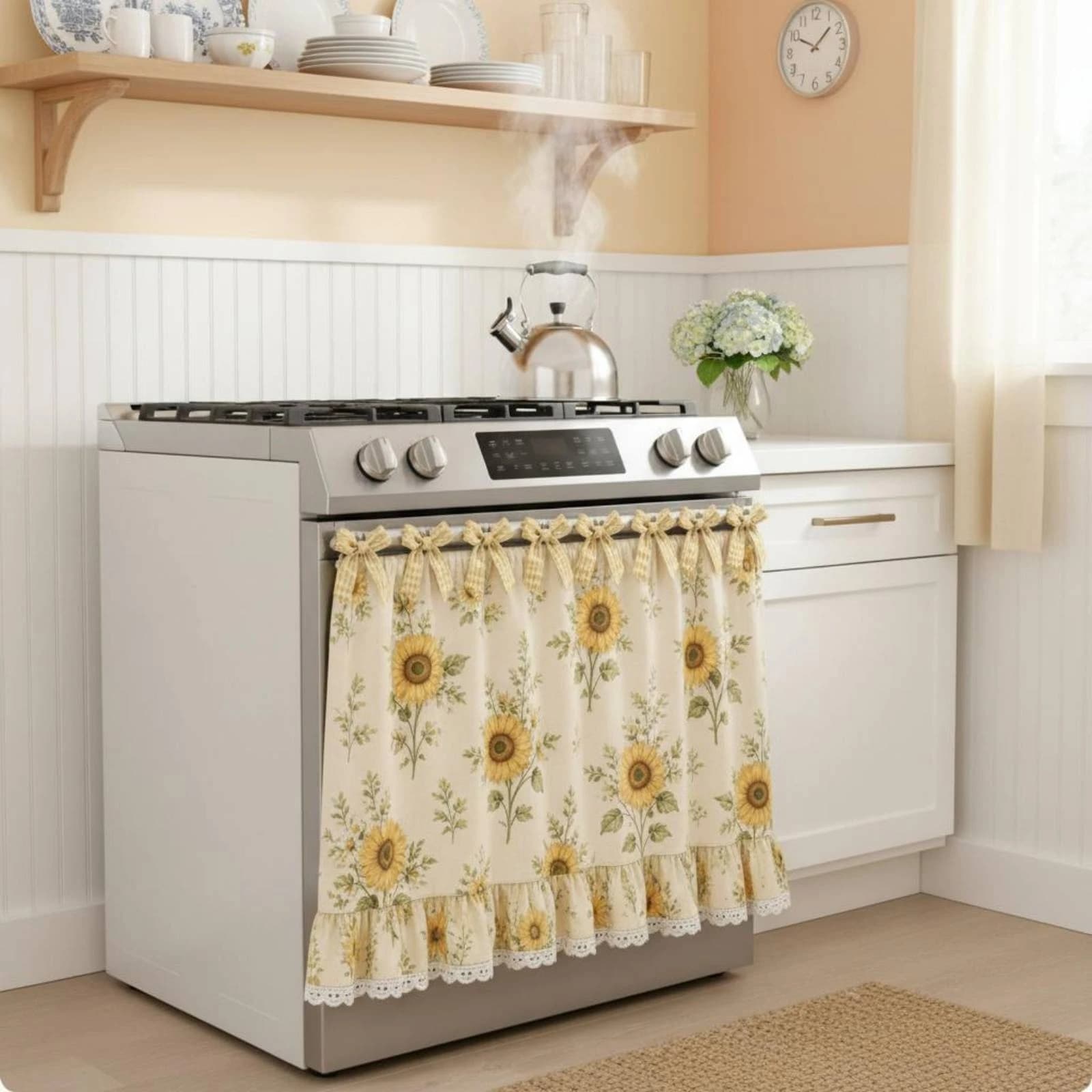 Farmhouse Oven Skirt Ruffle Trim Oven Door Curtain Decorative Oven Curtain Cotton Blend House Decoration Easy to Match