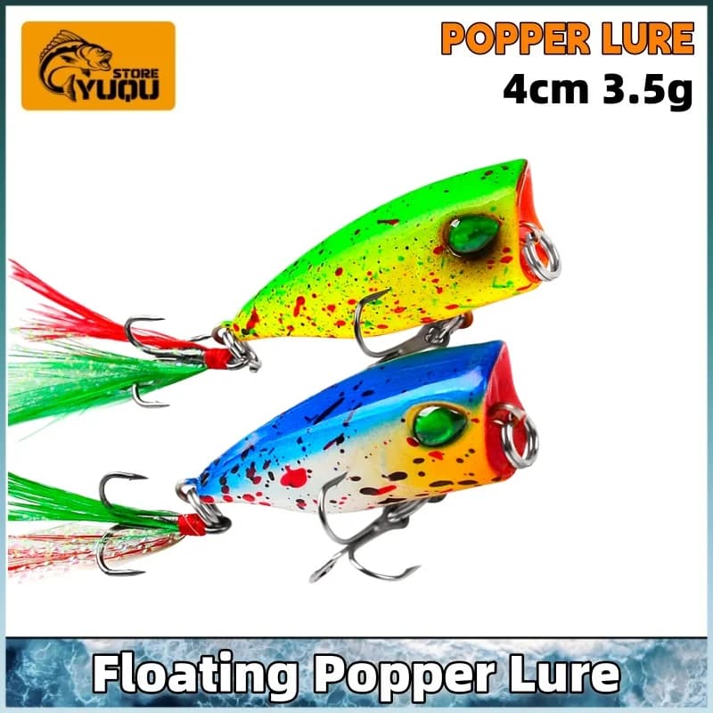 Esca Galleggiante Popper 4cm 3.5g, Esca Dura per Pesca in Superficie, Wobbler Artificiale in Plastica con Ganci a Piuma