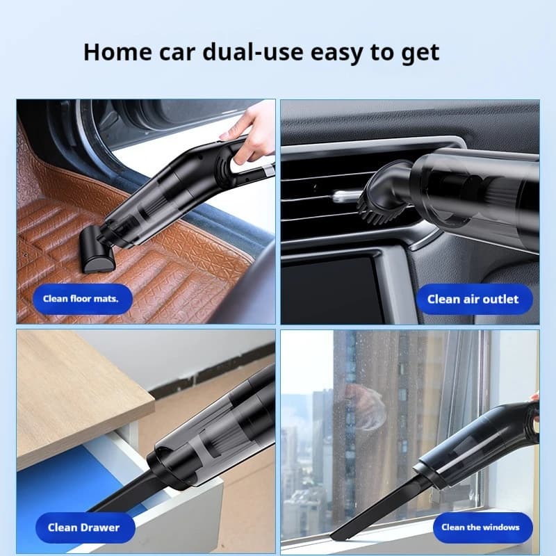 Aspirapolvere portatile per auto, aspirazione potente senza fili, assorbimento dell'acqua, batteria a lunga durata, doppio uso per auto e casa, per interni auto