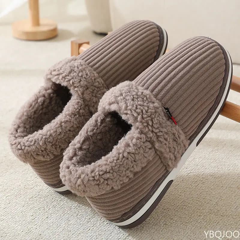 Winter Couple bag heel slippers Indoor Plush Cotton shoes Fluffy Fur non slip Slippers Men Casual Soft soled Shoes Zapatos Homme