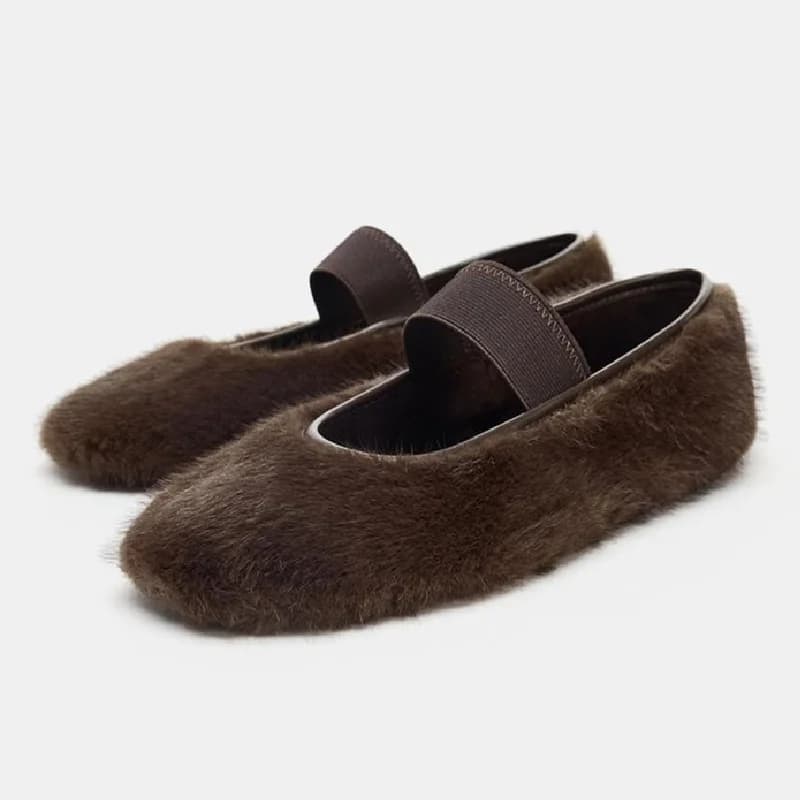 Hot Moccasins in Women's Winter plush Designer Luxury Round Toe Dancers in Synthetic Fur Soft Shoes Soft and Comfortable Mary Jane