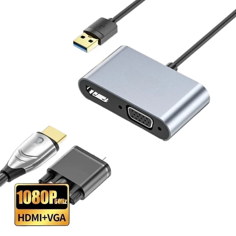 USB To HDMI VGA Dual Screen Converter Multi-port Adapter for Computer TV Projector Connection V428C
