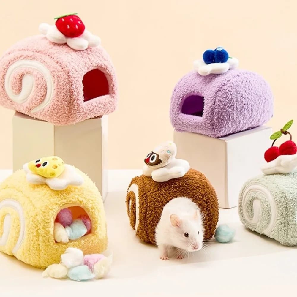 Hot nest for hamster cake Shape of Swiss roll Nice cage for hamsters in plush Multi-function soft fur bag for pets Autumn Winter