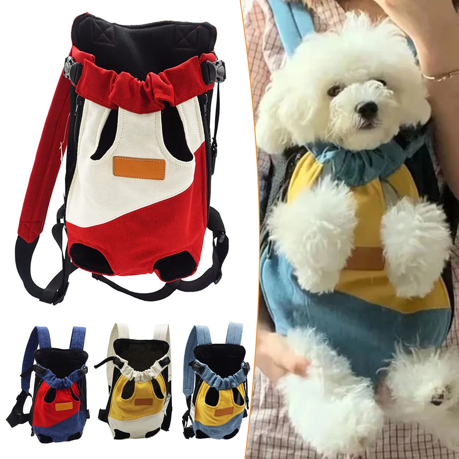 Double Shoulder Breathable Portable Travel Pet Dog Leg Out Carrier Backpack Carrier Front Bag for Small Dog Cats Outdoor Travel