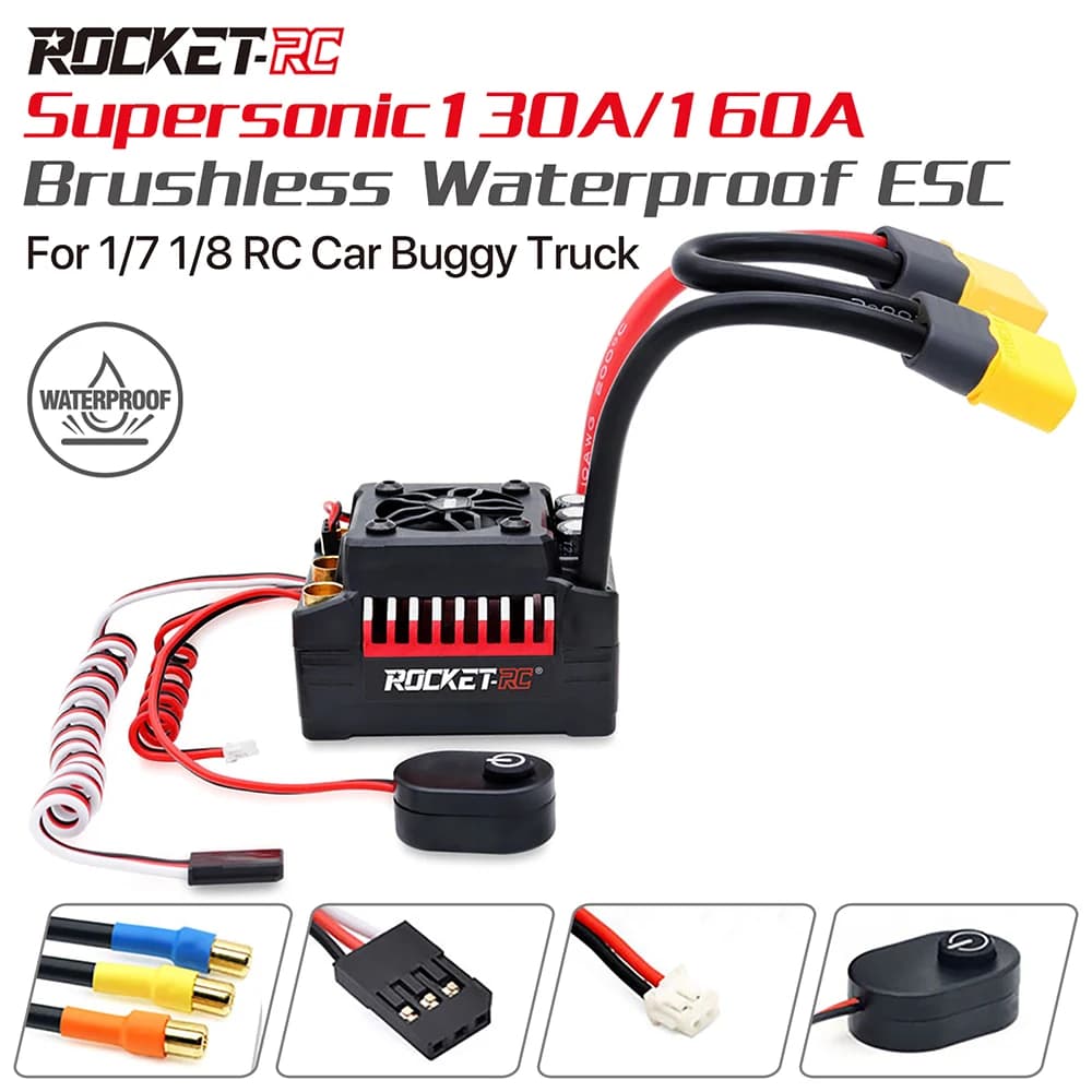 SURPASSHOBBY Rocket RC 130A ESC Brushless 160A ESC 4S Regolatore elettronico di velocità impermeabile per 1/7 1/8 RC Car Buggy Truck