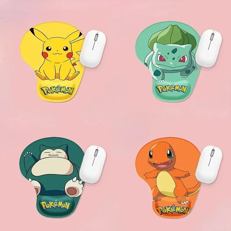Tappetino per Mouse in Gel di Silice con Personaggi Anime Pikachu, Psyduck e Squirtle, Protezione per Polso, per Notebook, Regalo Ecologico
