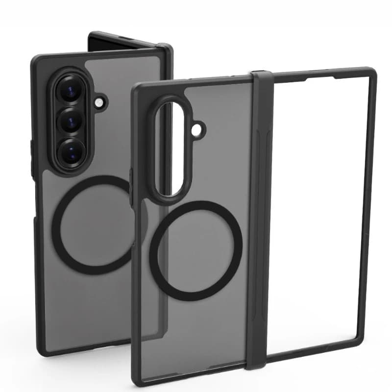 Custodia Magnetica Trasparente Opaca con Protezione Cerniera per Samsung Galaxy Z Fold 8 Wide 7 6 5 4, Cover Rigida Antiurto Trasparente