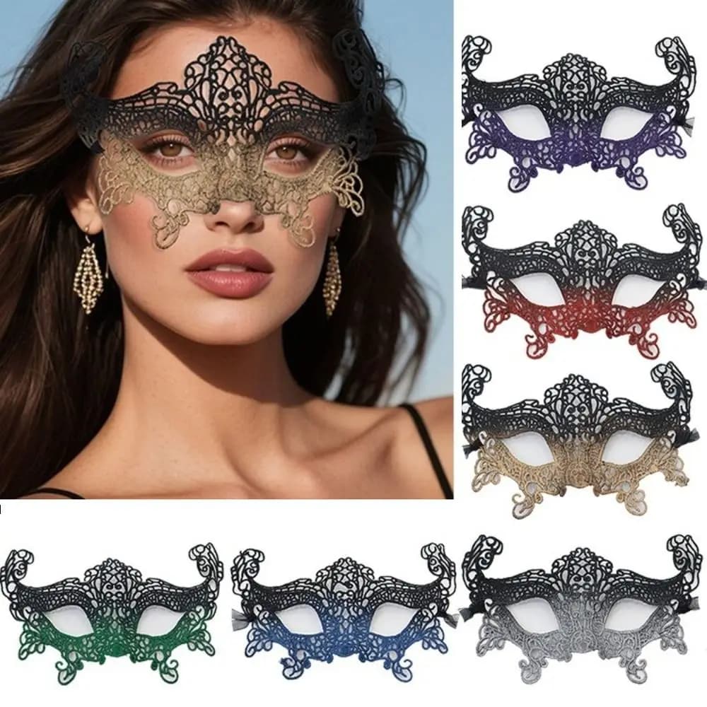 Accessorio Femminile: Maschera Nera Sfumata Mezza Faccia in Pizzo, Stile Sexy, Maschera per Mascherata con Motivo Floreale, Maschere per Feste e Cosplay