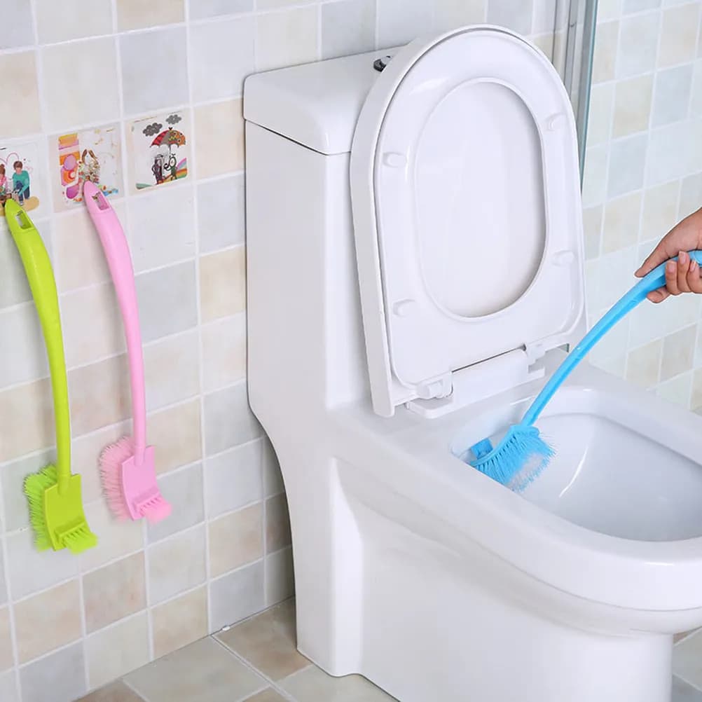 Spazzola per WC Premium con Manico Lungo Rosa, Doppia Faccia, Ecologica, con Foro per Appendere, Facile da Usare