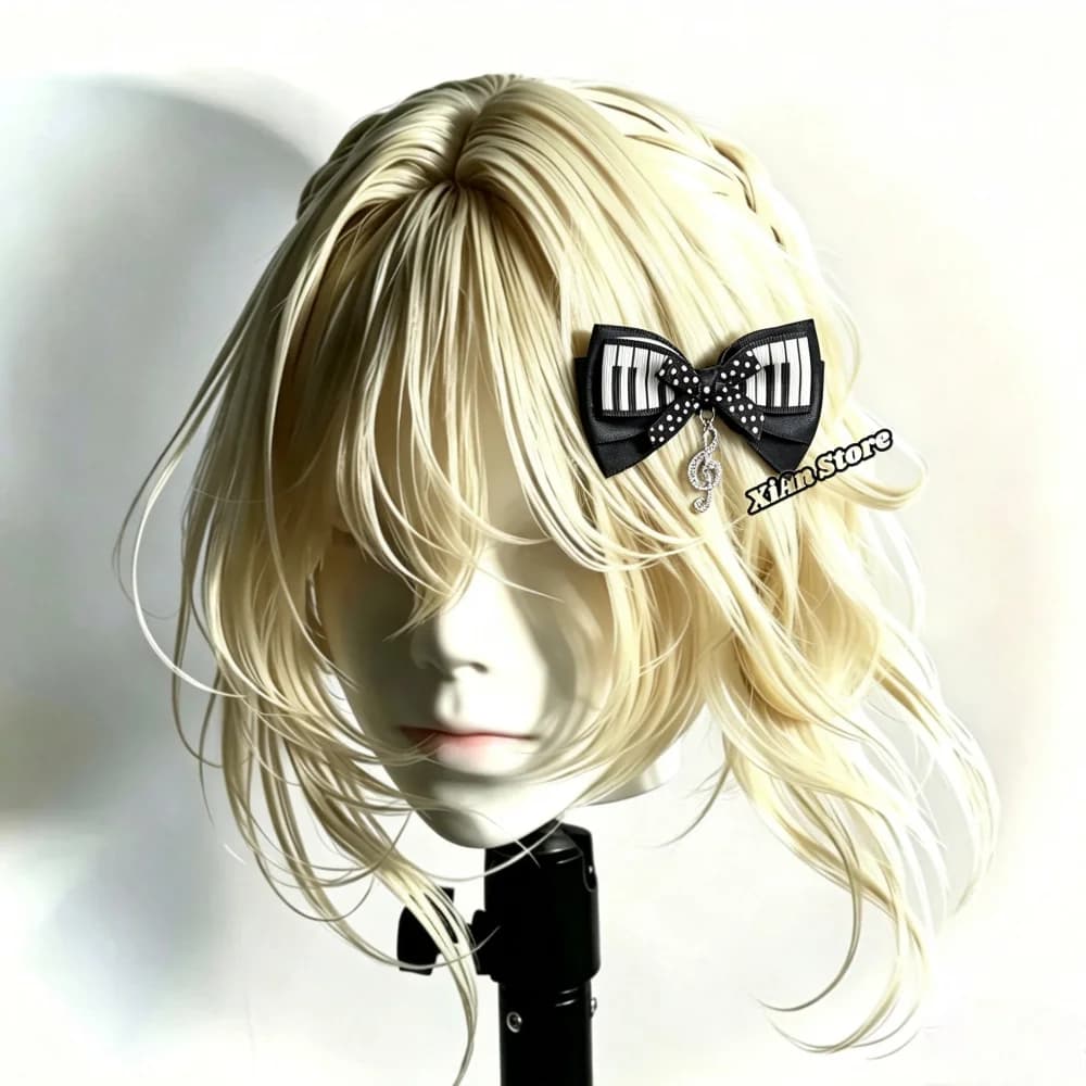 Piano Keyboard Print Bow Hair Clip Polka Dot Ribbon Treble Clef Charm Hairpin Y2K Lolita Harajuku Music Theme Hair Accessories