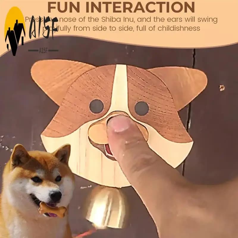 A15F-Wooden Shiba Inu Wind Chime Doorbell, Hanging Decoration Wind Chime, Wood Products Doorbell Shiba Inu Doorbell