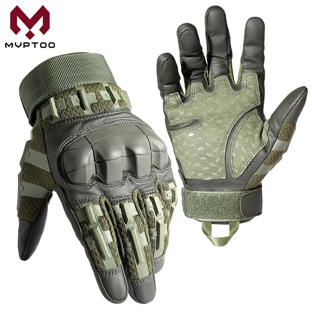 Guanti tattici a dita intere Touch Screen in pelle PU Combattimento Tiro Caccia Airsoft Lavoro Moto Lavoro Equipaggiamento protettivo Uomo