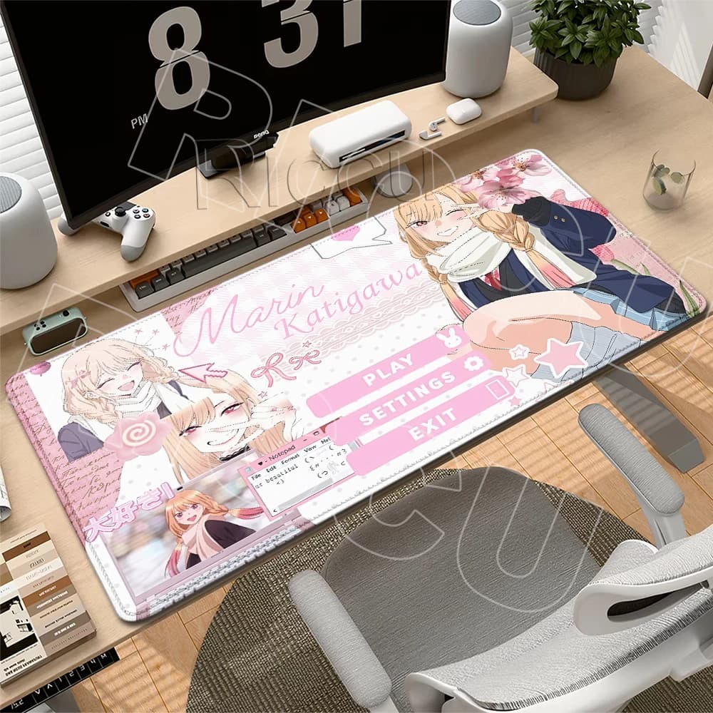 Kawaii Anime Kitagawa Marin M-My Dress-Up Darling Mouse Pads XXL Gaming Table Carpet Anti-slip Office Accessories Lock Edge Mats
