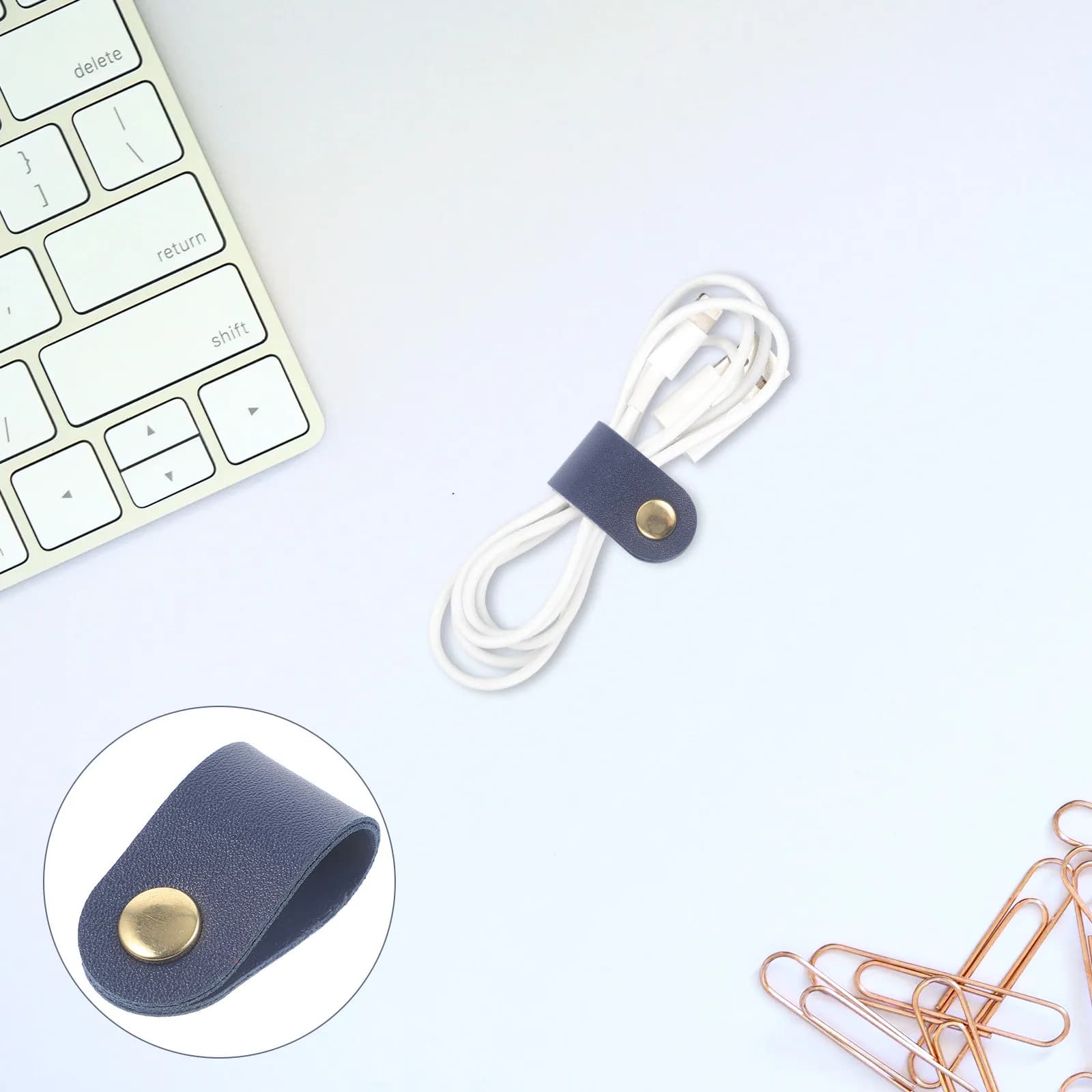Organizzatore per cavi auricolari da 5 pezzi, fascetta in similpelle riutilizzabile per la gestione dei cavi, striscia di fissaggio per cavi per casa e ufficio