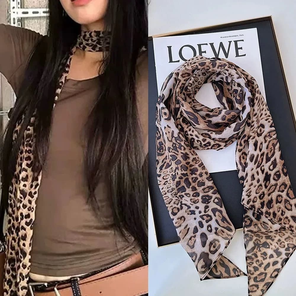 Sciarpa marrone serie di accessori per fascia 2025 stampata con sciarpa di seta a pois moda versione coreana decorazione a striscia lunga nuovo st