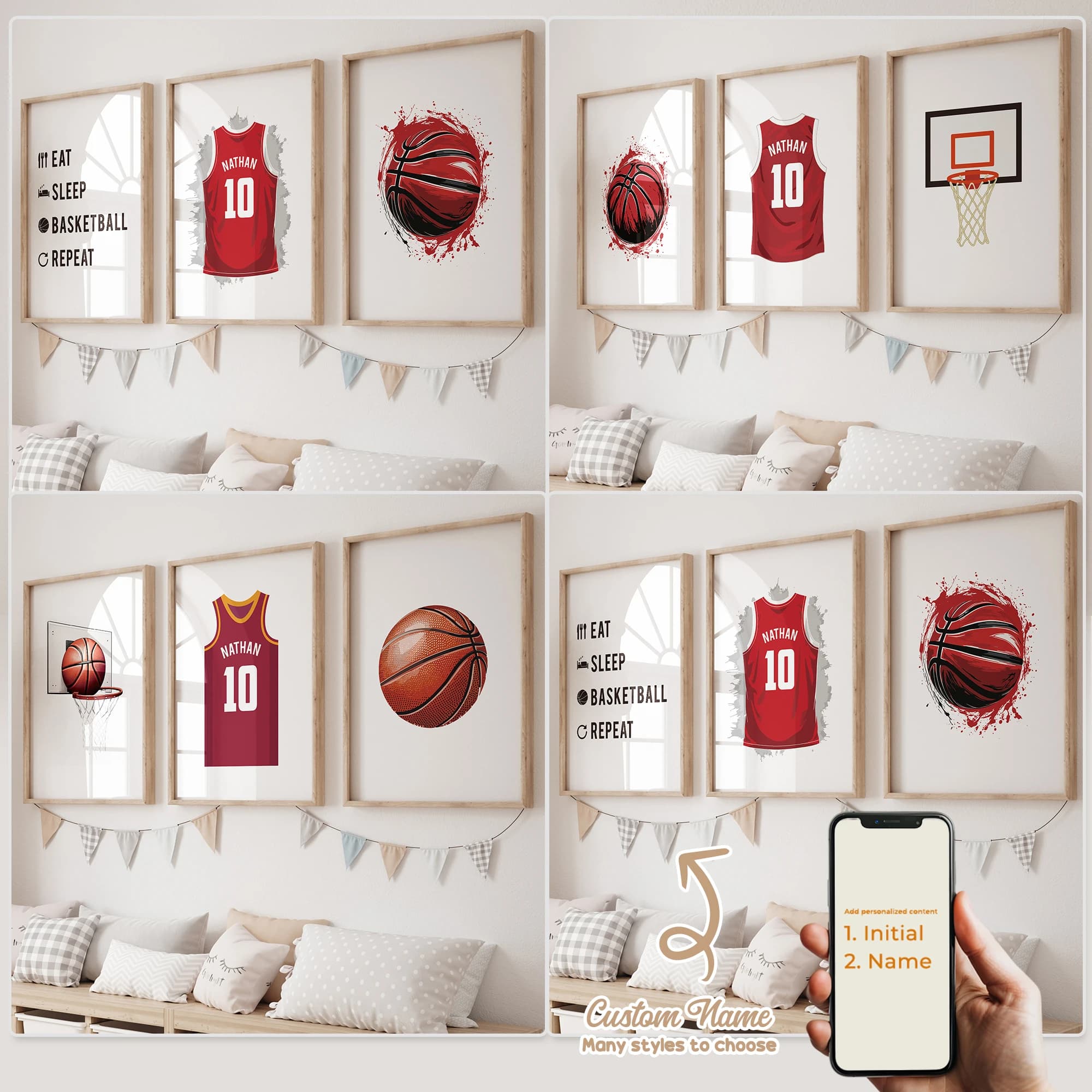 3 pezzi personalizzati nome personalizzato cartone animato basket stampa artistica da parete immagine tela poster pittura per soggiorno camera dei bambini decorazioni per la casa