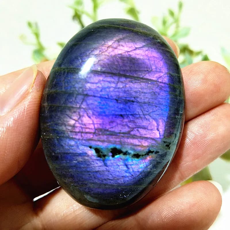Pietra preziosa naturale Viola Luce gialla Labrador Palma Pietra Meditazione Chakra Guarigione spirituale Feng Shui Decorazione della casa in cristallo
