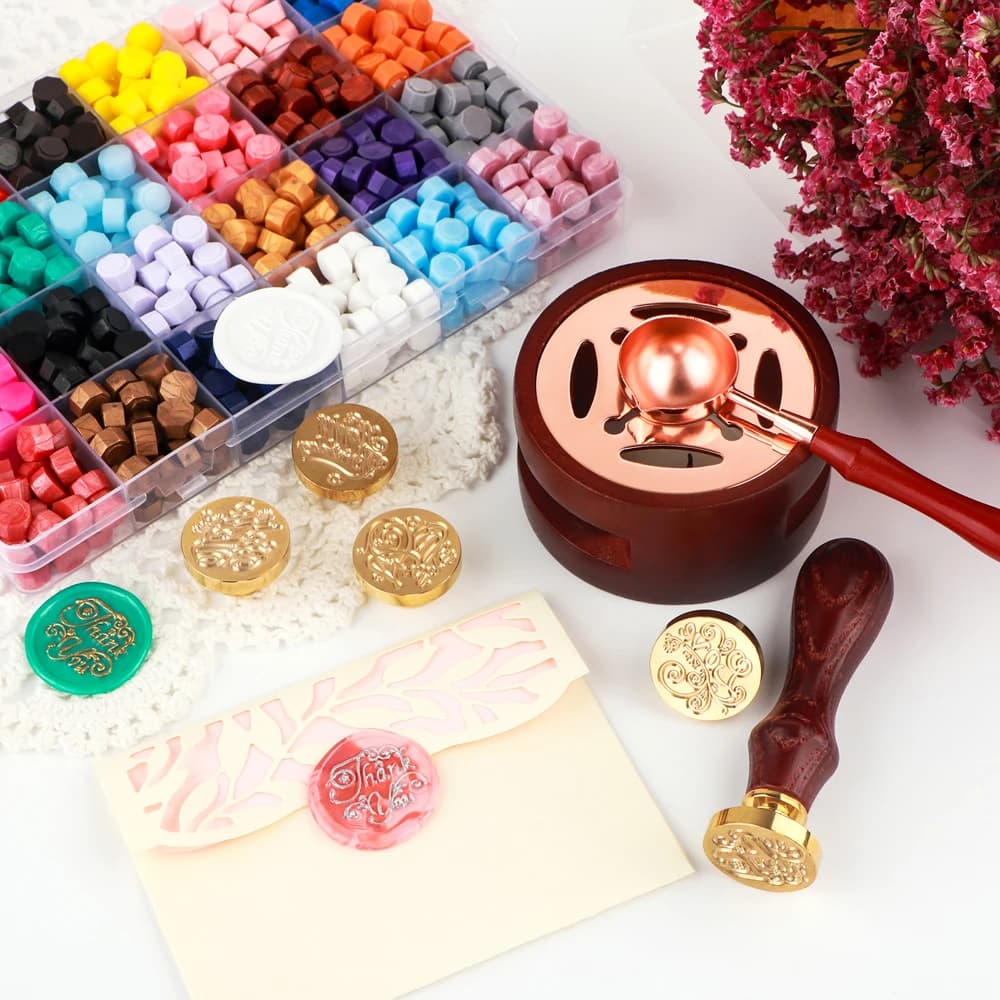 Best Wishes Wax Seal Stamp Set White Blue Sealing Wax Beads Kit for Wedding Wax Seal Scrapbooking Craft Card Making Supplies