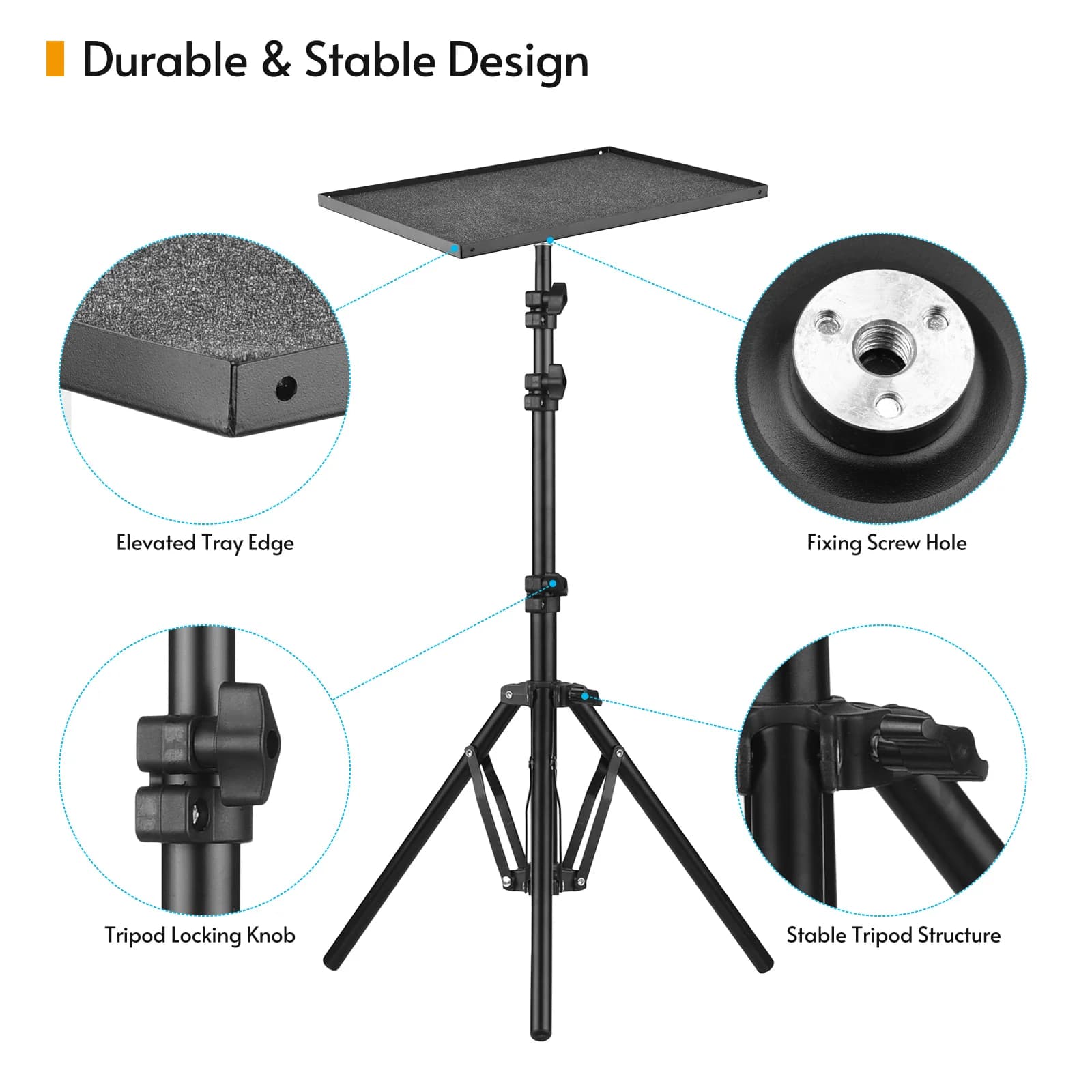 Supporto e supporto per treppiede per proiettore universale per laptop Supporto da pavimento per proiettore per computer in lega di alluminio 41-135 cm/16-53 pollici Altezza regolabile