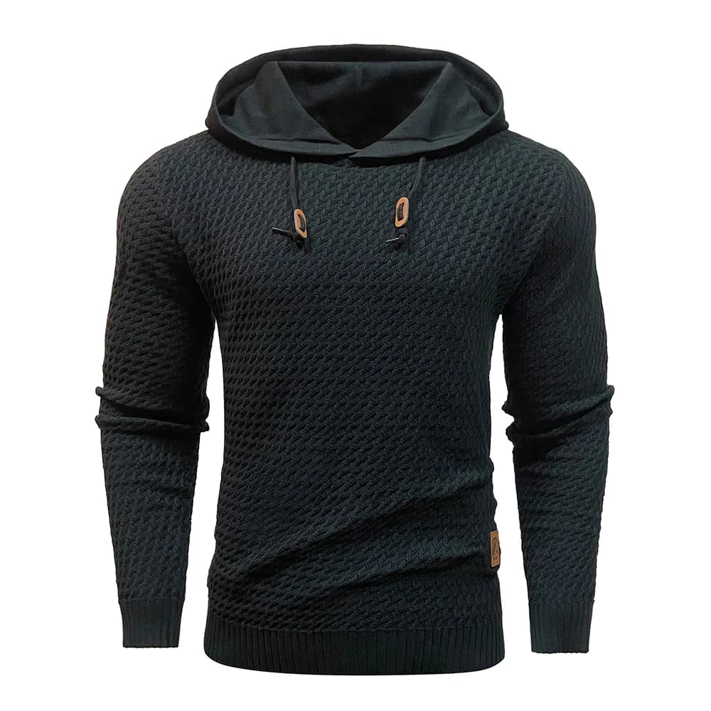 Felpa da uomo Primavera Casual Felpe con cappuccio Maglione Elegante Solido Nero Manica lunga Maglia a costine con coulisse Top Taglia USA