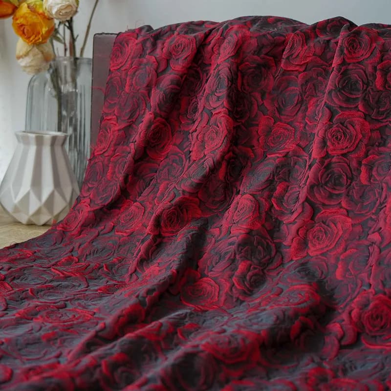 165Cm Wide 3D Embossed Rose Jacquard Fabric for Elegant Dress Camisole Romantic Makeup Bag Woven Decorative Textile F189