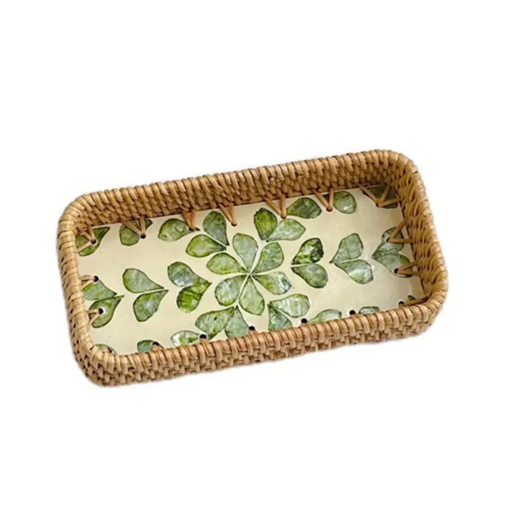 Cesto in Rattan Intrecciato a Mano con Conchiglie, Cesto Colorato per Frutta, Piatto Decorativo per Frutta Secca