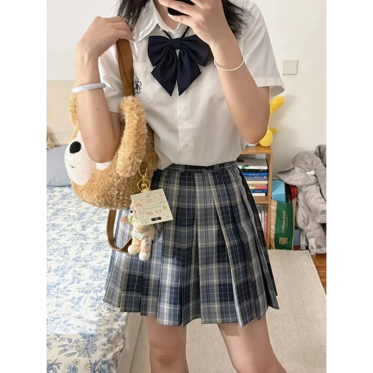 Japanese Style College Wind Sakura North Embroidery JK Uniform Shirt Women's School Supply Basic Short Sleeve Student White S...