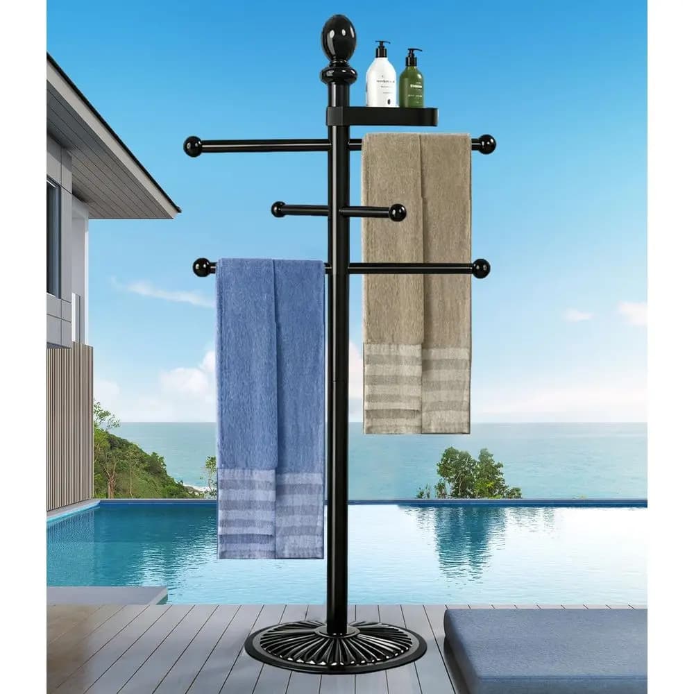 Portasciugamani da esterno per piscina con 6 barre e ripiano superiore - Supporto in metallo resistente per accessori piscina e vasca idromassaggio