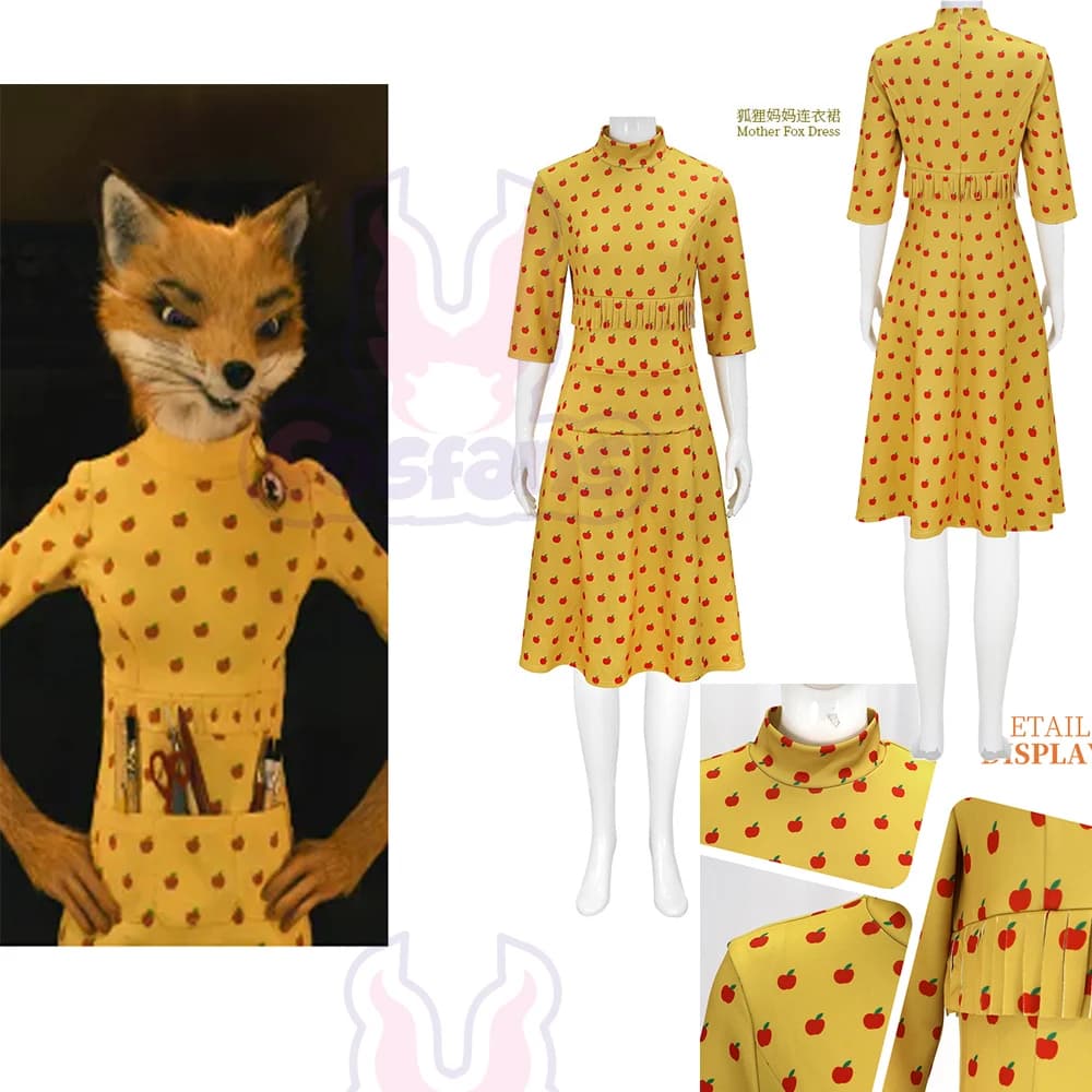 Movie Fantastic Mr Fox Mrs Fox Cosplay Long Yellow Dress Clothing Costume Halloween Women Party Suit Outfits Disguise Clothes