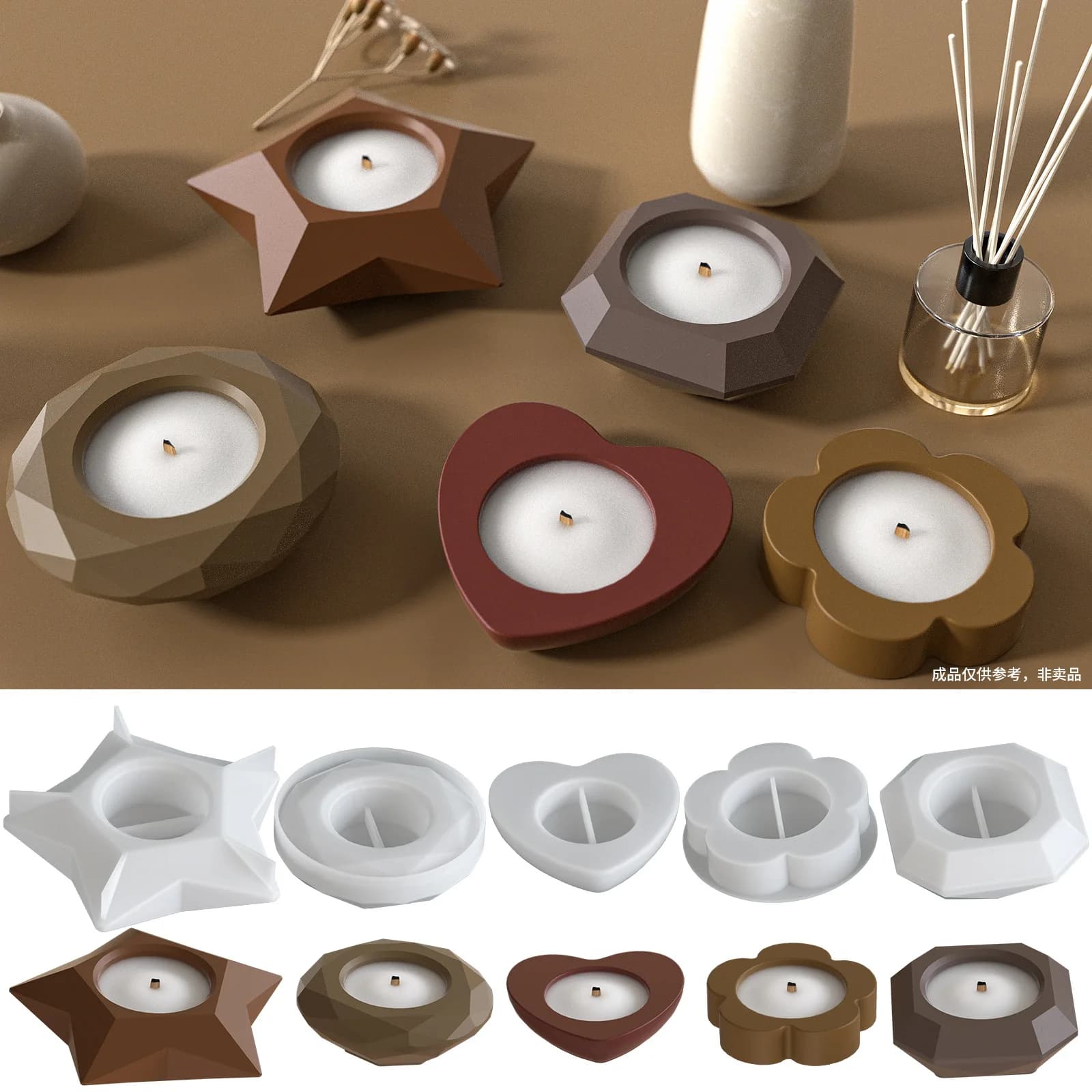 Stampo in silicone per tazza di candela a forma di cuore, rotondo, quadrato, fai da te, base per candeliere in resina, vaso di stoccaggio, stampo in silicone per gesso