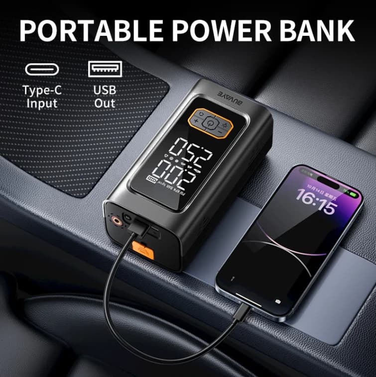 US EU Stock Multifunctional Auto Emergency Power Bank Jump Starter Built-in Air Pump Tire Inflator LED Light Smart Battery Clamps with EVA Carry Bag for Car Vehicle