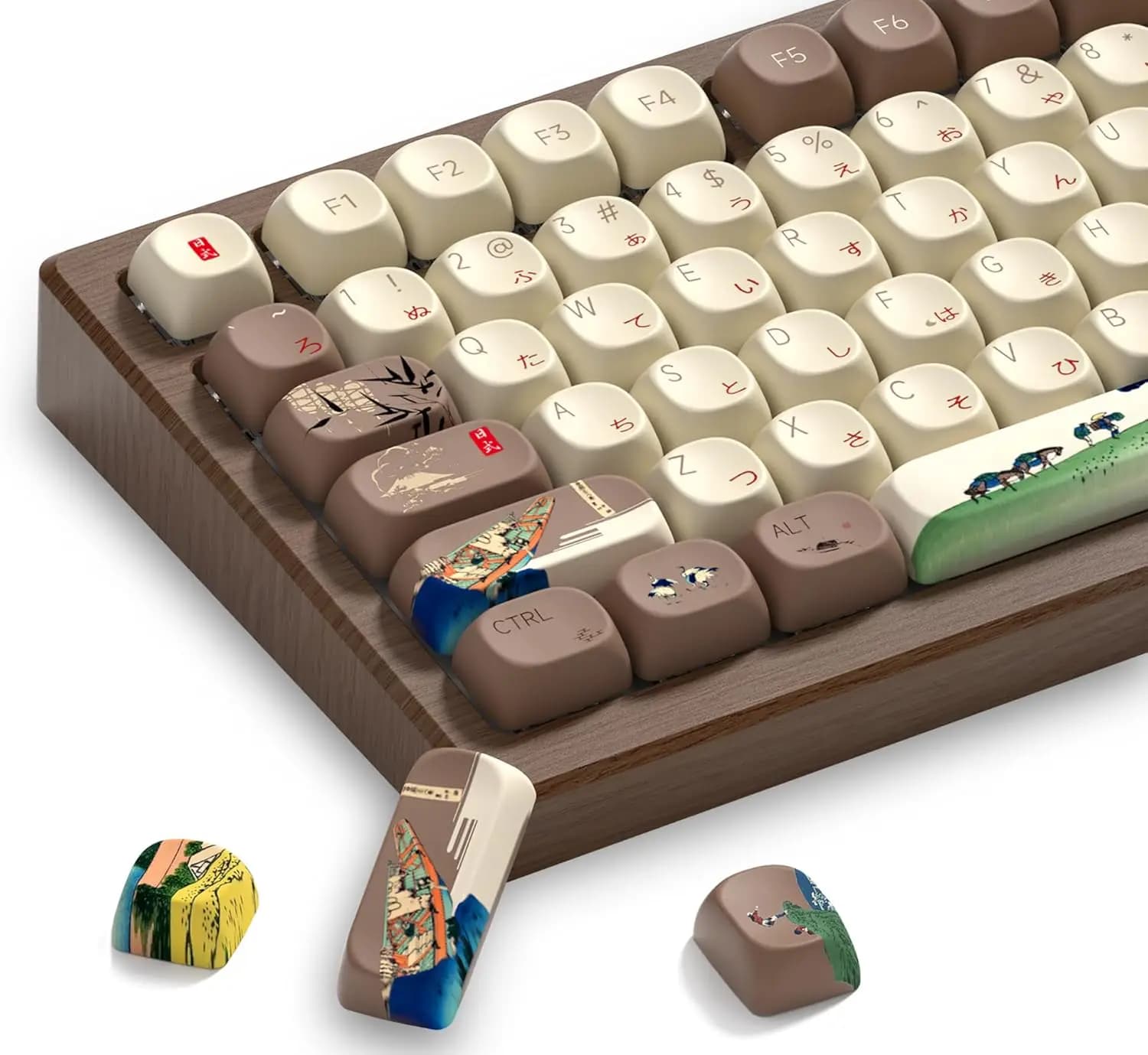 Set di Tasti Personalizzati Giapponesi Fuji MOA per Tastiera, 60 65 75 100 Percent, Tasti PBT Rotondi Colorati con Stampa a Sublimazione (132 Tasti)
