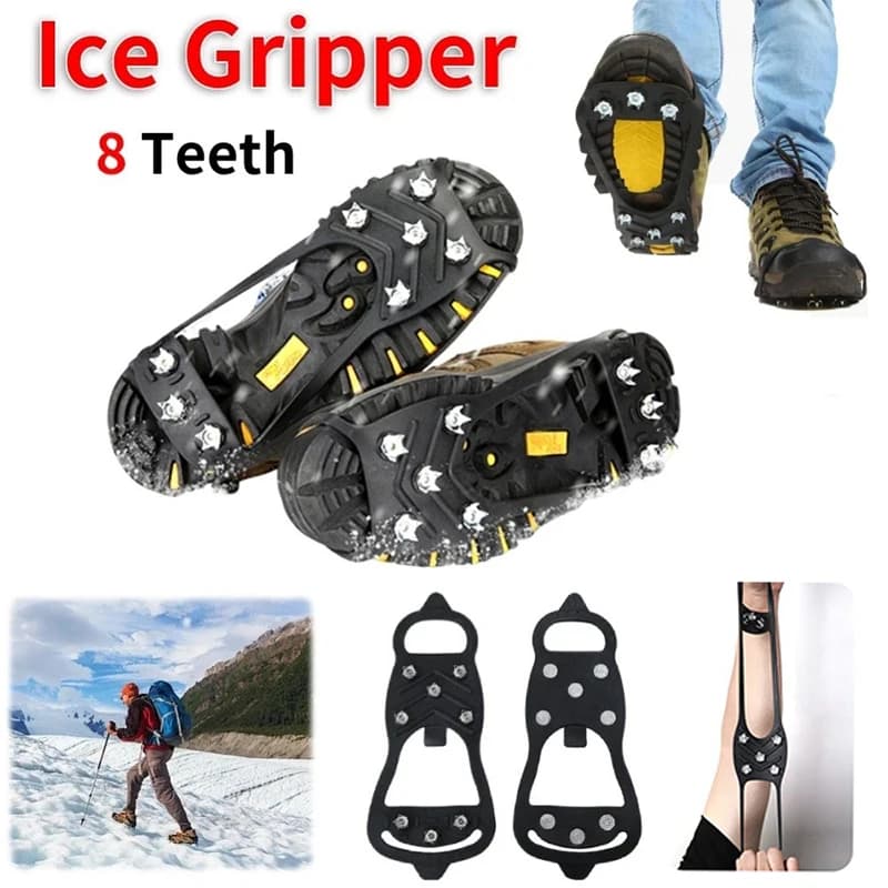 8 denti Pinza per ghiaccio Spike per scarpe Scarpe invernali antiscivolo per esterni Ramponi Spike Ramponi universali per escursionismo e arrampicata in montagna