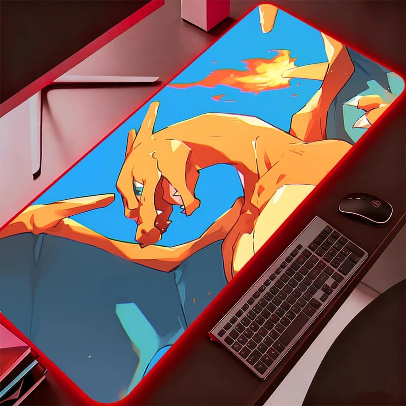 Tappetino per mouse RGB Pokemon Pikachu Game Rubber Retroilluminato PC Tastiera Laptop Computer Tappetino da scrivania a LED veloce Accessori da gioco Mousepad
