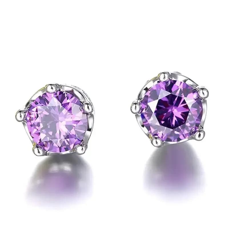 Korean fashion 925 Sterling Silver Purple Amethyst Stud Earrings for Women luxury Real Crown Crystal Wedding Party Jewelry Gifts