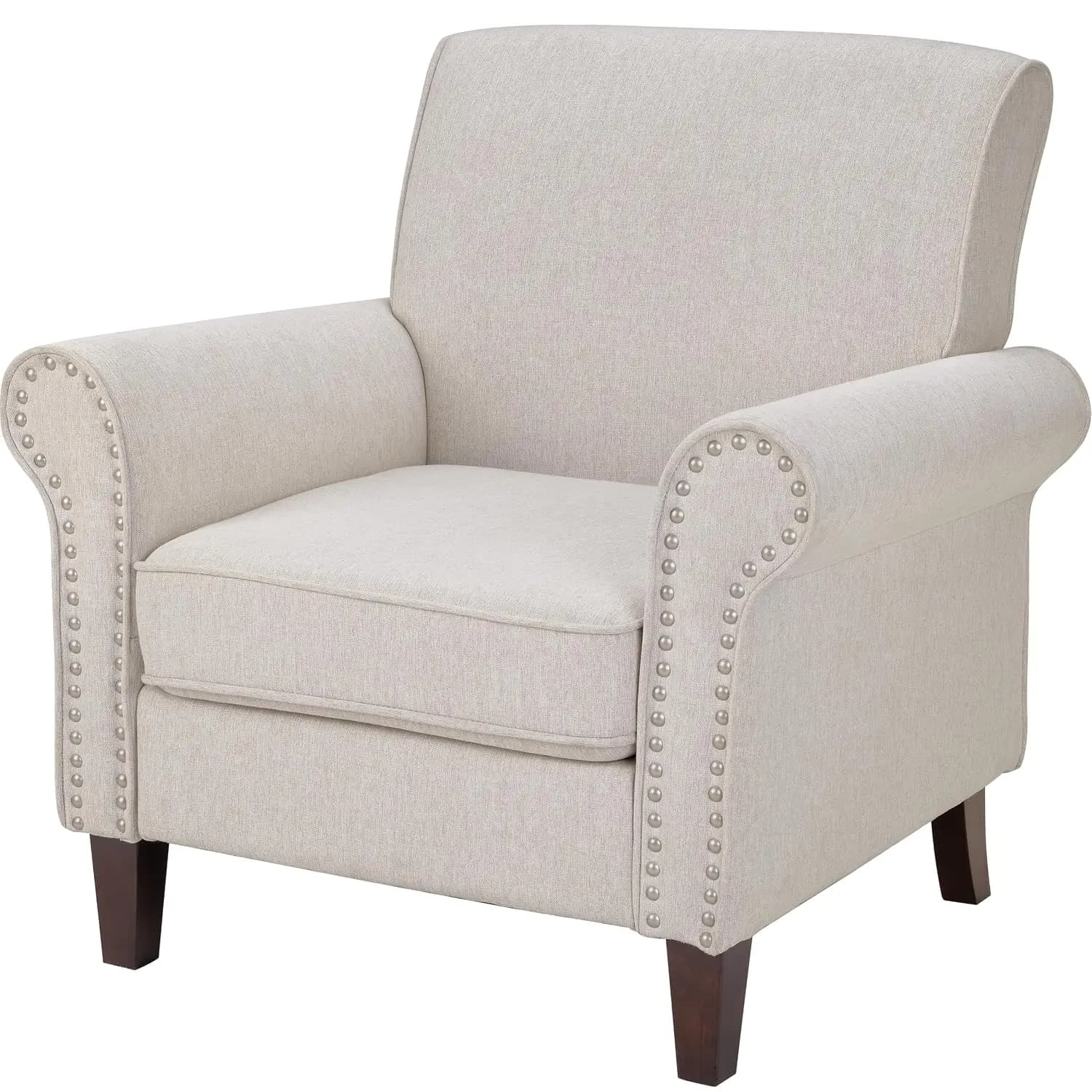 Comfy Accent Chair, Mid-Century Modern Fabric Living Room Chair Reading Chair with Soft Cushion, Nailhead Trim & Rolled, Custom