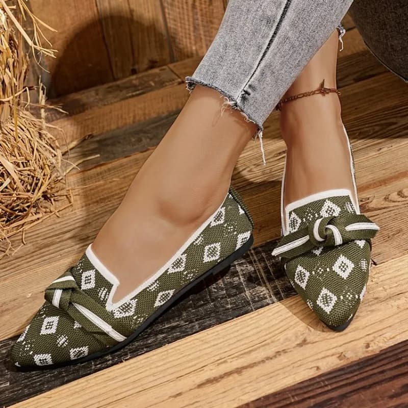 Women's Knitted Flat Loafers Bow-top Shoes Mesh Casual Shoes Comfortable Walking Shoes Women's Lightweight Flat Shoes