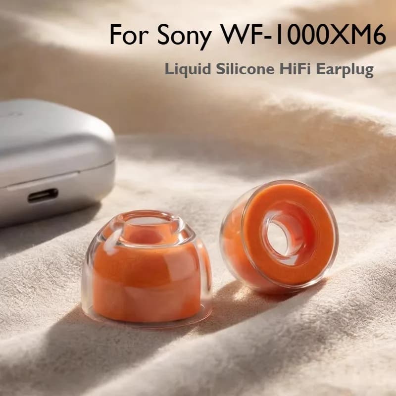 Cuscinetti auricolari in silicone liquido HiFi per Sony WF-1000XM6, guscio per cuffie wireless con riduzione del rumore, custodia arancione, cuscinetti auricolari morbidi