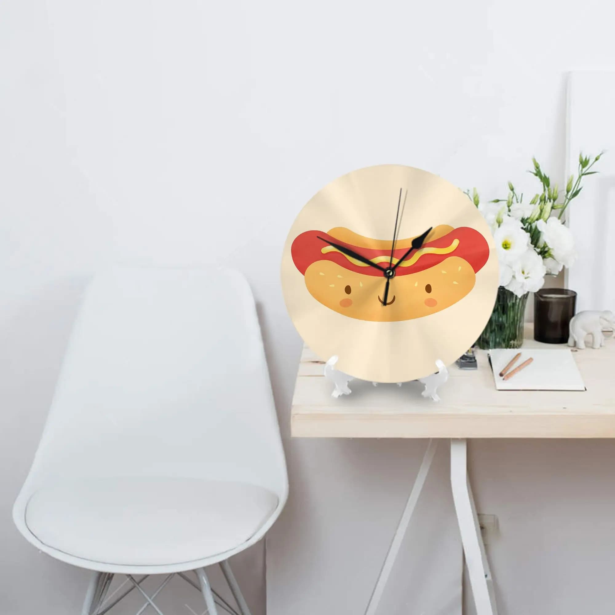 Wall clock Happy Hot Dog Room decoration Quiet round watch for bedroom Living room Kitchen Home