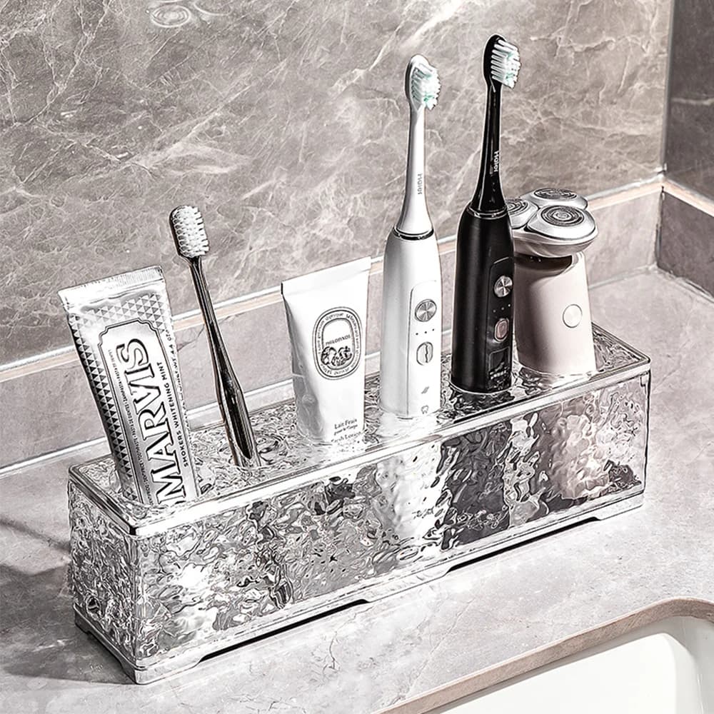 Portaspazzolino con motivo ghiacciaio, 1 pezzo, organizer da bagno multi-scomparto per spazzolini elettrici e rasoi, organizer da bancone